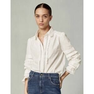 ME + EM Cotton Dobby Lace Insert Blouse Soft White Boho Western Cottagecore